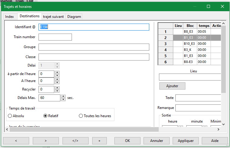 Configuration du bloc de départ